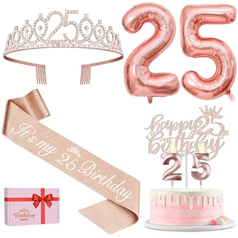 25th Birthday Decorations with Sash and Crown Cover