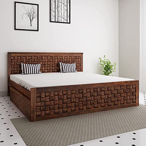 Image of SHRI MINTU'S ART Solid Sheesham Wood King Size Bed Without Storage | Wooden Double Bed Cot Bed for Bedroom Furniture | Palang Double Bed for Hotels | All (King, Warm Chesnut Finish)