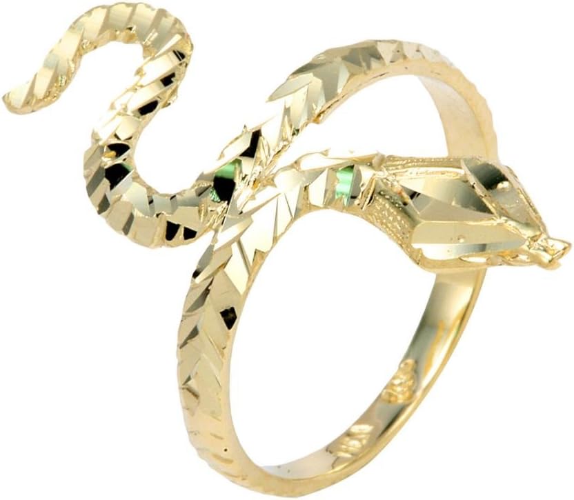 High Polish 10k Yellow Gold Band Infinity Water Sea Snake Head Ring