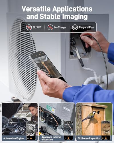 Image of Anykit Endoscope Camera with Light, 1920P HD Borescope with 8 Adjustable LED Lights, Semi-Rigid Snake Camera with Light, IP67 Waterproof Inspection Cam for iPhone & Android, 9.8 ft Single Lens