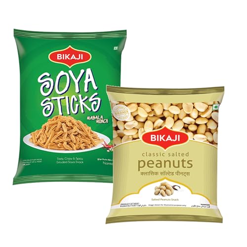 Bikaji Soya Sticks & Salted Peanuts Combo – 400g | Ready to Eat Indian Namkeen | Crunchy Bar Snack, Tea-Time Munchies & Party Mix | Authentic Munching Pack for Sharing & Everyday Snacking
