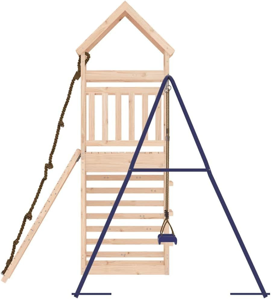 Outdoor Playset Natural Pine Wood Large Durable with Climbing Wall and Single Swing for Backyard Fun and Active Play