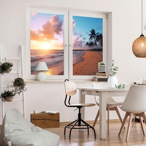 Vinilo para ventana con diseño de palmeras y atardecer 2 piezas miniatura 5