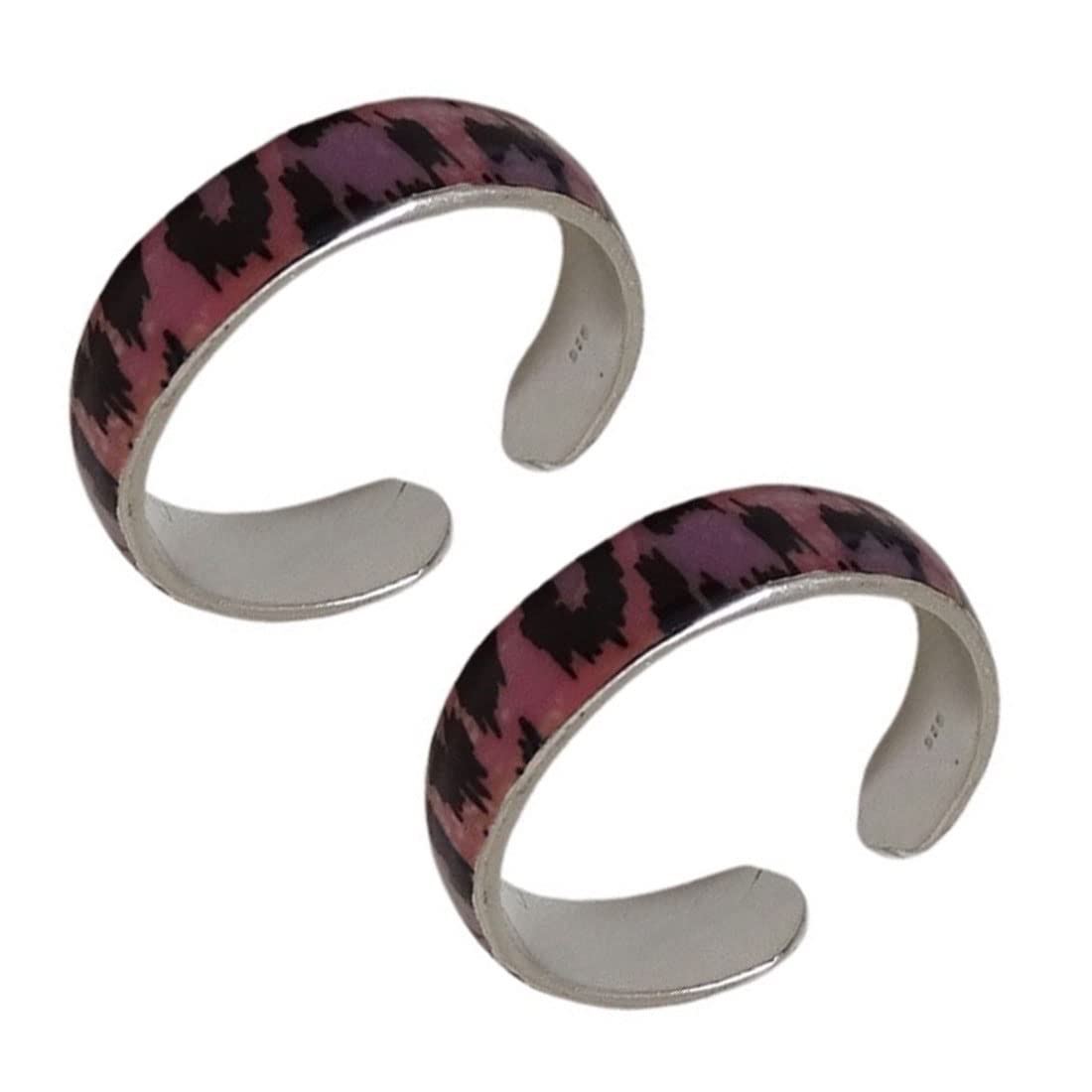 sahiba gems 925 Sterling Silver Black, White And Pink Enamel Paint Toe Ring Bichhiya For Women ~ 2 Piece-picture-25