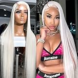 Maycaur White Lace Front Wig Long Glueless Wigs for Women Natural Straight Hair 13X6 Pre Plucked Platinum White Colored Synthetic Lace Frontal Wigs