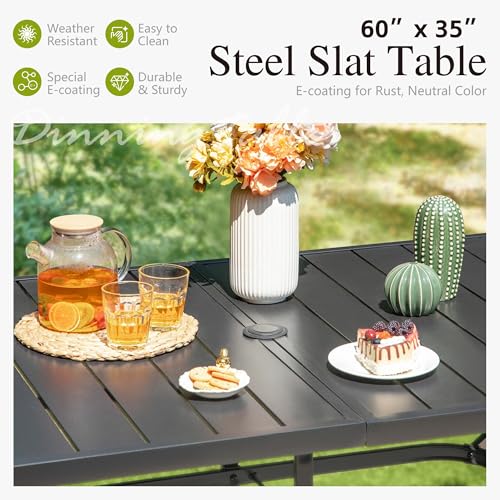 Image of Sophia & William Outdoor Patio Dining Set 7 Piece with 6 Swivel Dining Metal Chairs and 1 Rectangular Dining Table (1.9 inch Umbrella Hole) Outdoor Table Furniture Set for Garden Deck Backyard, Black