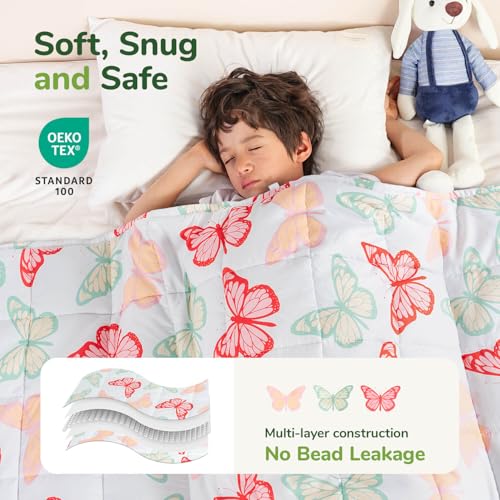 Image of Sivio Weighted Blanket 3lbs, Butterfly Friends Small Cooling Heavy Blankets, Washable Breathable Weighted Throw Blanket for Sleep, 36 inchx48 inch-3lb, White
