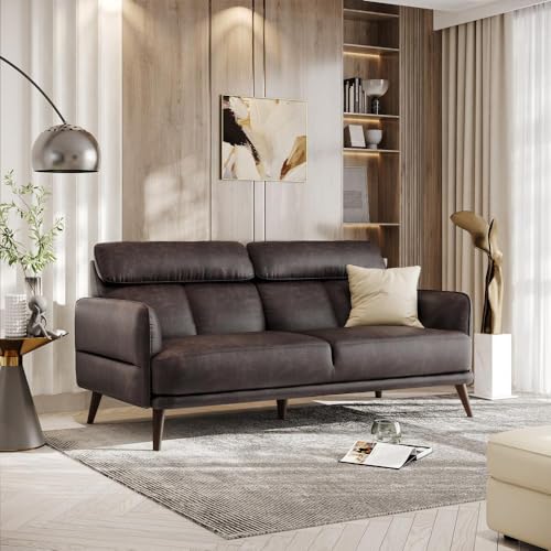 Image of Wakefit 3 Seater Sofa | 5 Year Warranty | Brown Leatherette Sofa for Living Room - Azores(Robin : Brown)