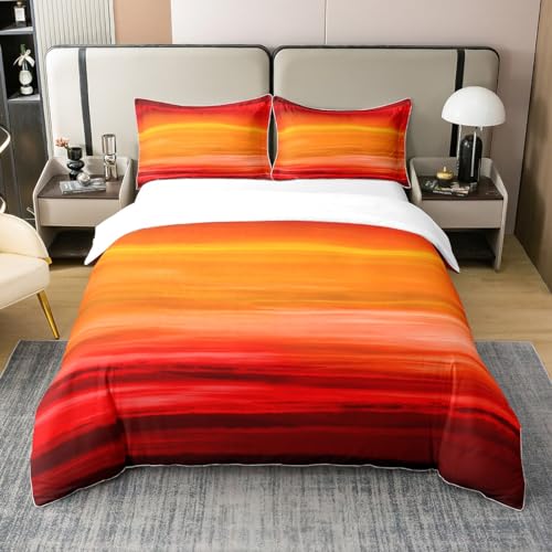 Loussiesd Juego de ropa de cama con estampado de color naranja y rojo, 155 x 220 cm, 100 % algodón, color romántico