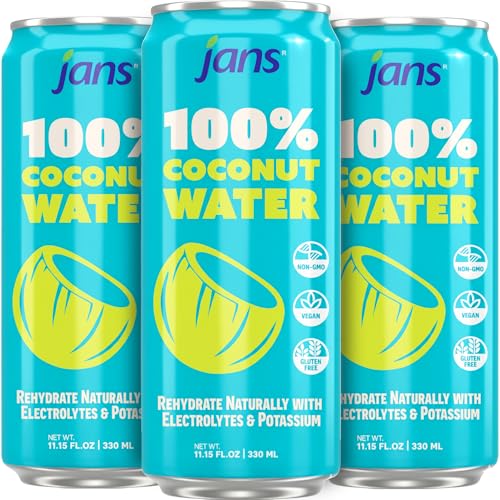 Image of Jans 100% Coconut Water No Added Sugar 11.15oz (Pack of 12) Pure Coconut Refreshment, Vegan, Gluten-Free, Hydration with Electrolytes