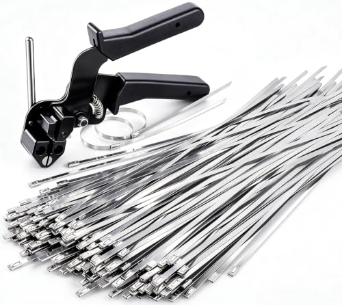 Sinlon Cable Tie Gun Kit with 150Pcs 11.8 304 Stainless Steel Ties