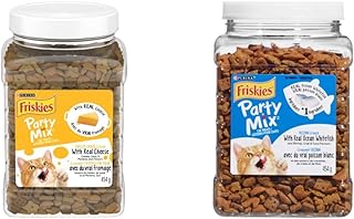 Friskies Party Mix Cat Treats, Cheezy Craze Crunch 454g Canister & Party Mix Cat Treats, Ocean Crunch - 454 g
