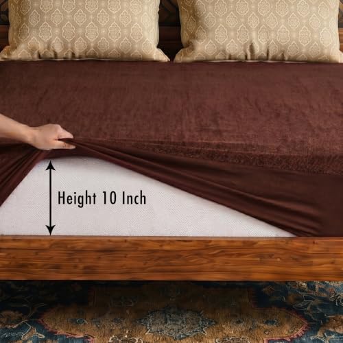 Image of Lithara Terry Cotton Fitted Mattress Protector for Queen /Double Bed | Waterproof & Elastic Band | Ultra Soft & Hypoallergenic Mattress Cover | Size : 66 x 78 Inches (5.5 x 6.5 Feet) | (Coffee)