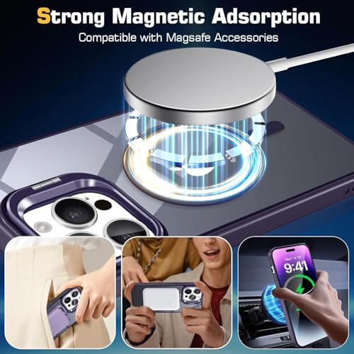 Image of VONZEE TPU+PC For iPhone 14 Pro Max Case,Compatible With Magsafe,Military-Grade Protective Case,Built-In Stash Stand Phone Case,Scratch-Resistant Back Cover,Classic Series|6.7''|Clear Deep Purple