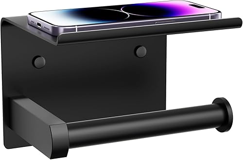 Miniatura 1 de Tindbea Soporte de papel higiénico con estante para teléfono, adhesivo o tornillo, soporte para rollo de papel higiénico, dispensador de