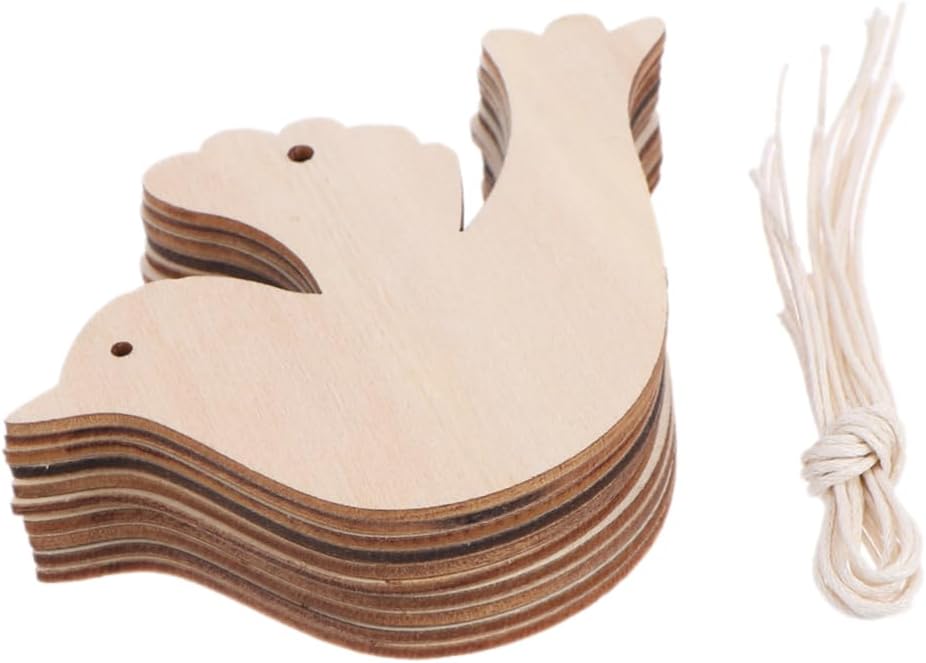 10pcs Xmas Wooden Bird Hanging Ornament for Door DIY Craft