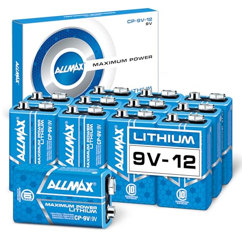 Image of Allmax 9V Maximum Power Lithium Batteries (12 Count) - 9 Volt | 10-Year Shelf Life • Perfect for Smoke Detectors • Leakproof • Longest Lasting • Ultimate Performance