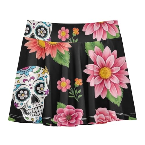 Dance Girls' Shorts Athletic Skorts Toddler Tennis Skirts Teen Skirt Colorful Sugar Skull Bright Flower 4t