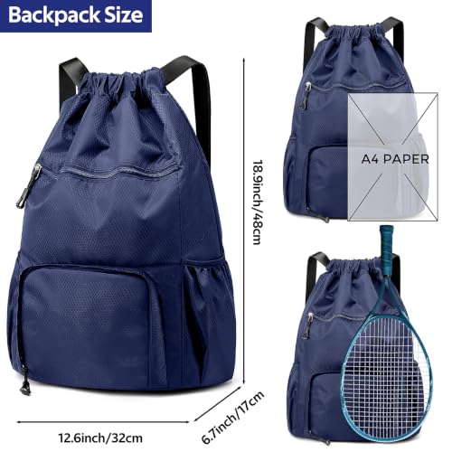 Image of Sports Drawstring Backpack Gym Sack with Shoe Compartment, Durable Oxford Fabric, Wet-Proof Pocket, Water-Resistant Cinch Bag for Men & Women, Foldable & Spacious Athletic Sackpack for Travel Fitness