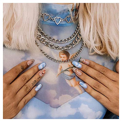 Aimimier Punk Link Chain Choker Necklace Set 4Pcs Hollow Heart Choker Hiphop Chunky Chain for Women2