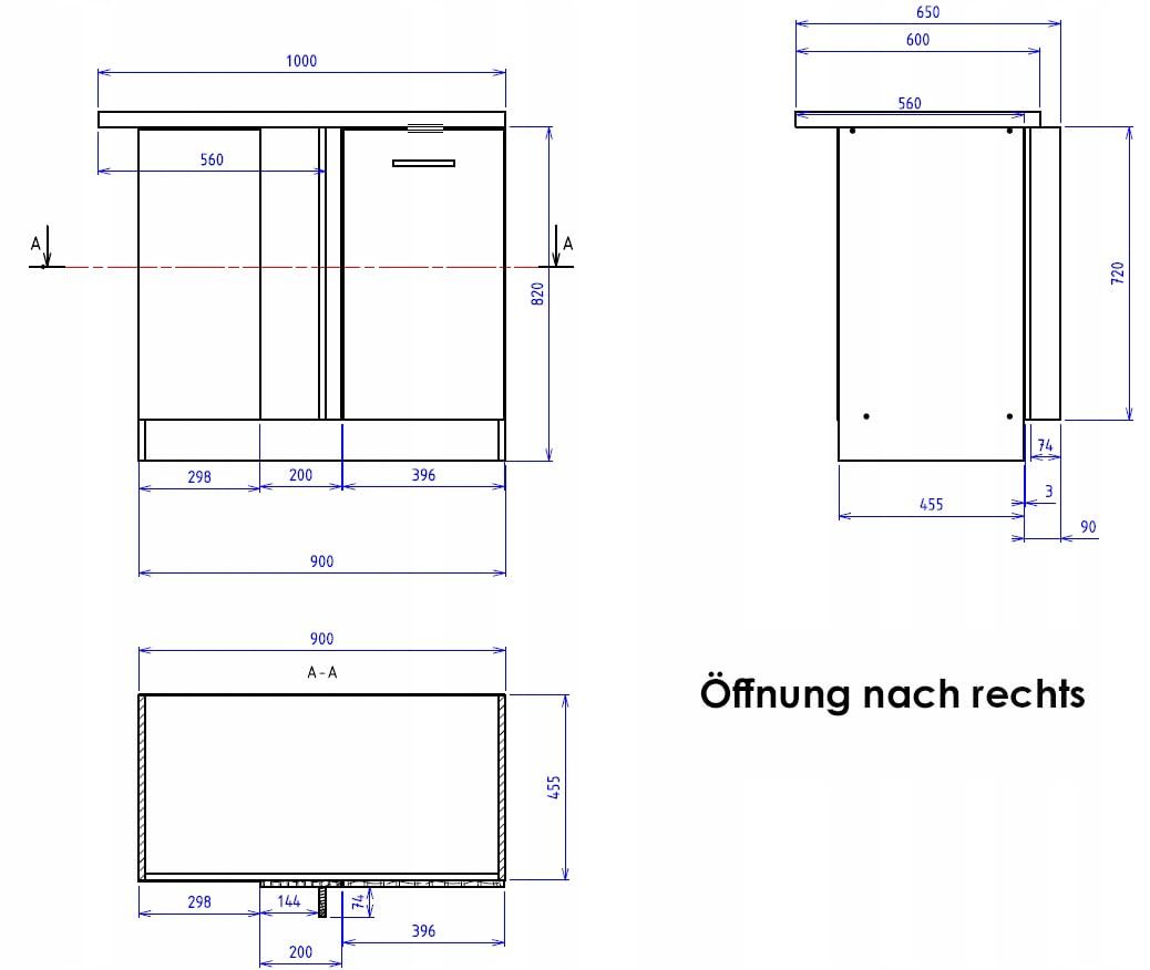 Blinder Eckschrank mit Arbeitsplatte - Universell - für Küche, Selbstmontage - 100 cm Breite, 60 cm Tiefe - MDF Front - Sonoma Eiche - Ideal für Stauraum und funktionale Küchengestaltung