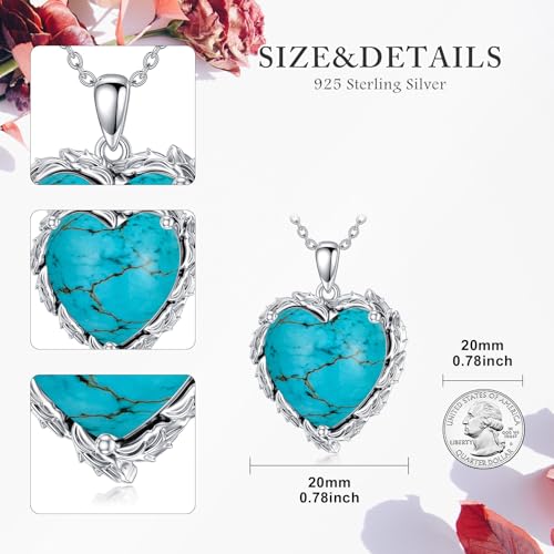 Genuine Turquoise Heart Necklaces for Women 925 Sterling Silver Blue Green Turquoise Pendant Vintage Western Jewelry Gift for Mom Wife Her4