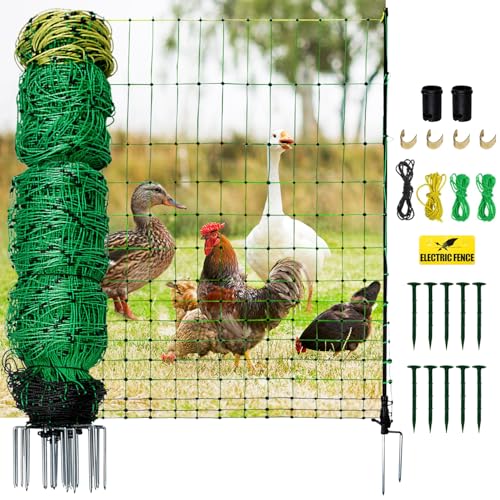 Electric Poultry Netting, 47.2' H x 164'L Electric Chicken Fence for Chickens, Ducks,Turkeys, Sheep,...