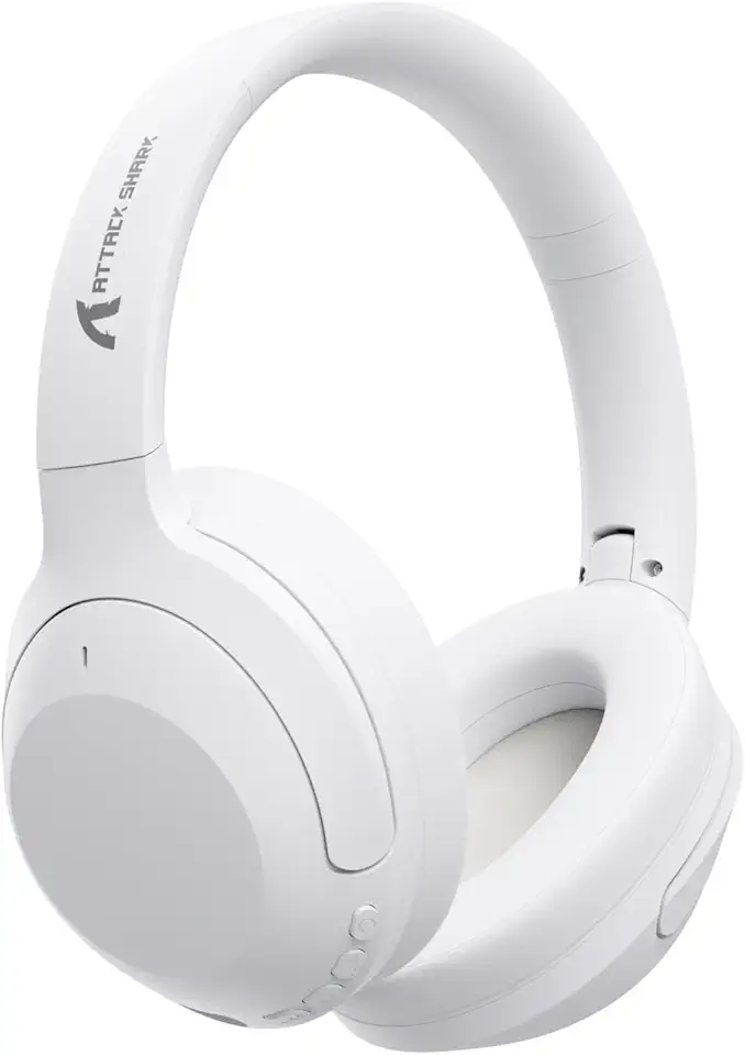 ATTACK SHARK G300 Fone de ouvido sem fio com cancelamento de ruído ativo,supra-auricular,ultraleve,dobrável,com fio/Bluetooth,20 horas de reprodução,microfone integrado,para viagens,escritório(Branco)