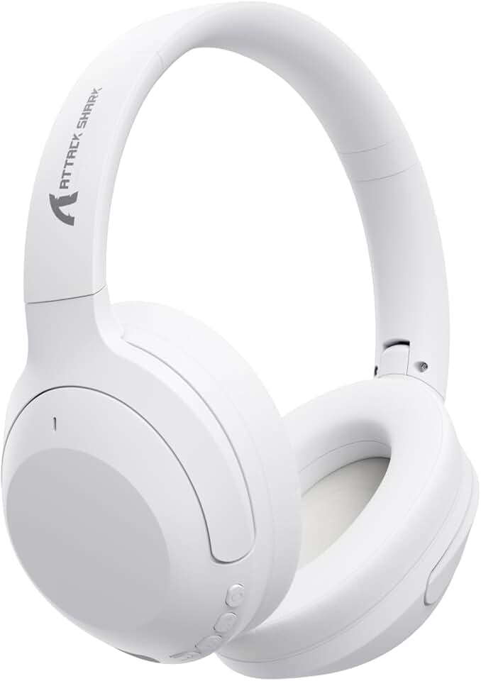ATTACK SHARK G300 Fone de ouvido sem fio com cancelamento de ruído ativo,supra-auricular,ultraleve,dobrável,com fio/Bluetooth,20 horas de reprodução,microfone integrado,para viagens,escritório(Branco)