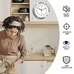 HITO 10 Inch Silent Wall Clock Battery Operated Non Ticking Glass Cover Silver Aluminum Frame, for Kitchen, Bedroom, Home Office, Living Room Decor - Image 3