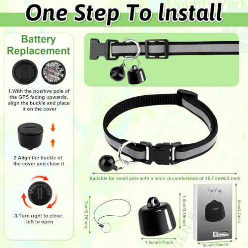 Bukbas GPS Tracker Katze Hund, Mini GPS Tracker Ohne ABO für Katzen Hunde, Kompatibel mit iOS & Android, Bluetooth Haustierortungsgerät