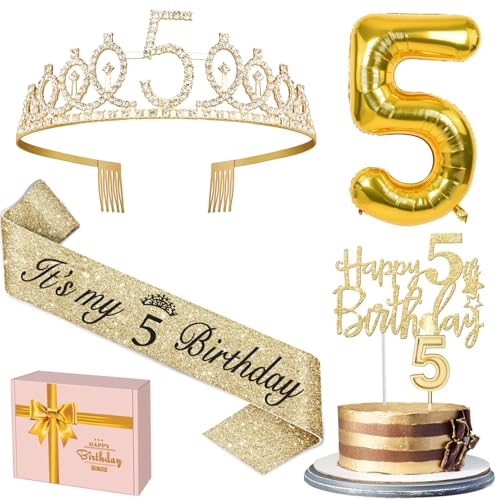 YeohJoy Gold 5th Birthday Decorations for Girls