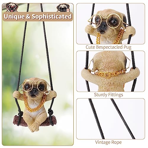 AutoZubehör zum Aufhängen, Auto Anhänger Mops Hund Swinging Auto-Spiegelaufhängung Car Accessories Auto Rückspiegel Nette Innen Dekoration Hänge Ornament Spiegel Charms Zubehör Lustige Geschenke