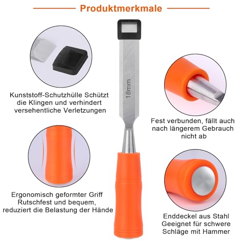 4-teilig Stemmeisen Set für Holz, Holzmeißel Stecheisen Set für Holzbearbeitung DIY, Holz Beitel Tischler Werkzeug, Meißel Set Holzwerkzeug mit Scharfes Klinge Komfortabel Griff für Schreiner Zimmerer