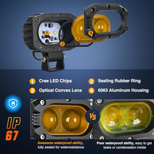 Image of Nilight LED Pod Light 48W 4 Inch 2 PCS Yellow Spot Beam Driving Lights LED Pods IP67 Waterproof Auxiliary Offroad Lighting for Truck Tractor SUV ATV UTV Golf Cart Boat Motorcycle Dirt Bike