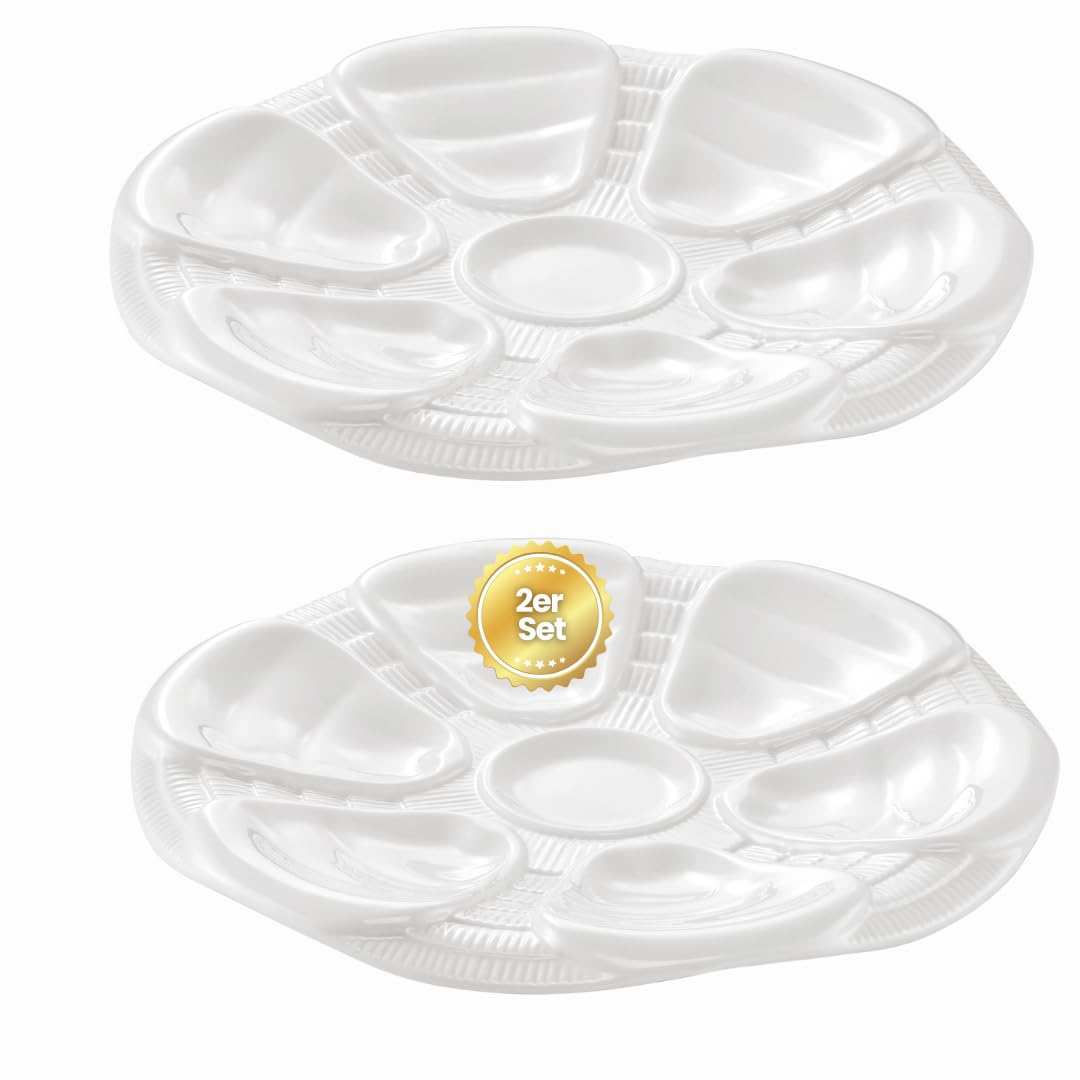 2-er Set Austernteller Porzellan für 6 Austern Ø 25cm, Zubehör für Restaurant, Hotel, Gastronomie, Austernplatte im klassischen Design, Teller zum Servieren von Meeresfrüchten