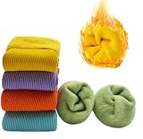 5 Pairs Kids Thermal Fleece Socks,Velvet Snow Socks, Anti-Slip Grip Cozy Fluffy Winter Sock Warmer I