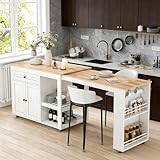 Bvldfamly 77.8' Kitchen Island with Extendable Table, Rolling Kitchen Island with Storage Cabinet, Drawers, Spice Rack, Towel Rack, Mobile Kitchen Storage Islands for Dining Room, White