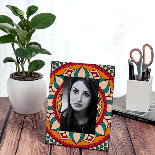 Image of Photo Frame with Gift Box | Size: 9 inch x 7 inch (Photo 4 inch x 6 inch) | Red Mandala | Aesthetic Decorative Photo Frame for Wall Mount and Tabletop