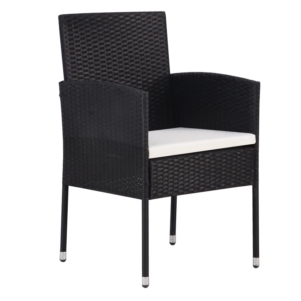 vidaXL Gartenstühle 2 STK., Gartenstuhl mit Kissen Stahlrahmen, Gartensessel Stuhl für Garten Balkon Terrasse, Sessel Stuhlset Gartenmöbel, Schwarz Poly Rattan