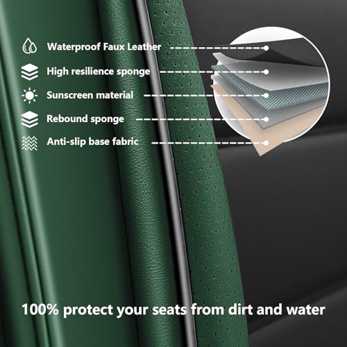 Image of Full Set Car Seat Covers for Ford F-150 F-250 F-350 XL XLT STX Lariat King Ranch Platinum Raptor Seat Covers 2007-2026, Waterproof Seat Protectors(Luxury 5 Seats /Black&Green)