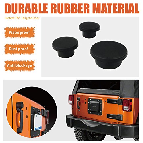 Buyinhouse 3Pc For Wrangler Jk 2007-2018, Black Tailgate Durable Rubber Plugs Set, Tramp Stamp Tire Carrier Delete Removable Snug Rubber #TOP3