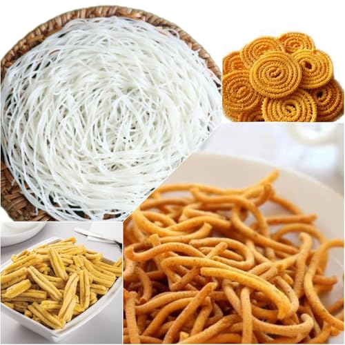 Image of Aluminium Kitchen Press Sev Sancha, Chakali /Murukku Janthikulu /Snacks Maker Machine Sev Chakli Gathiya Sevaia Maker with Removable Bottom - 4 No. (Silver Colour)