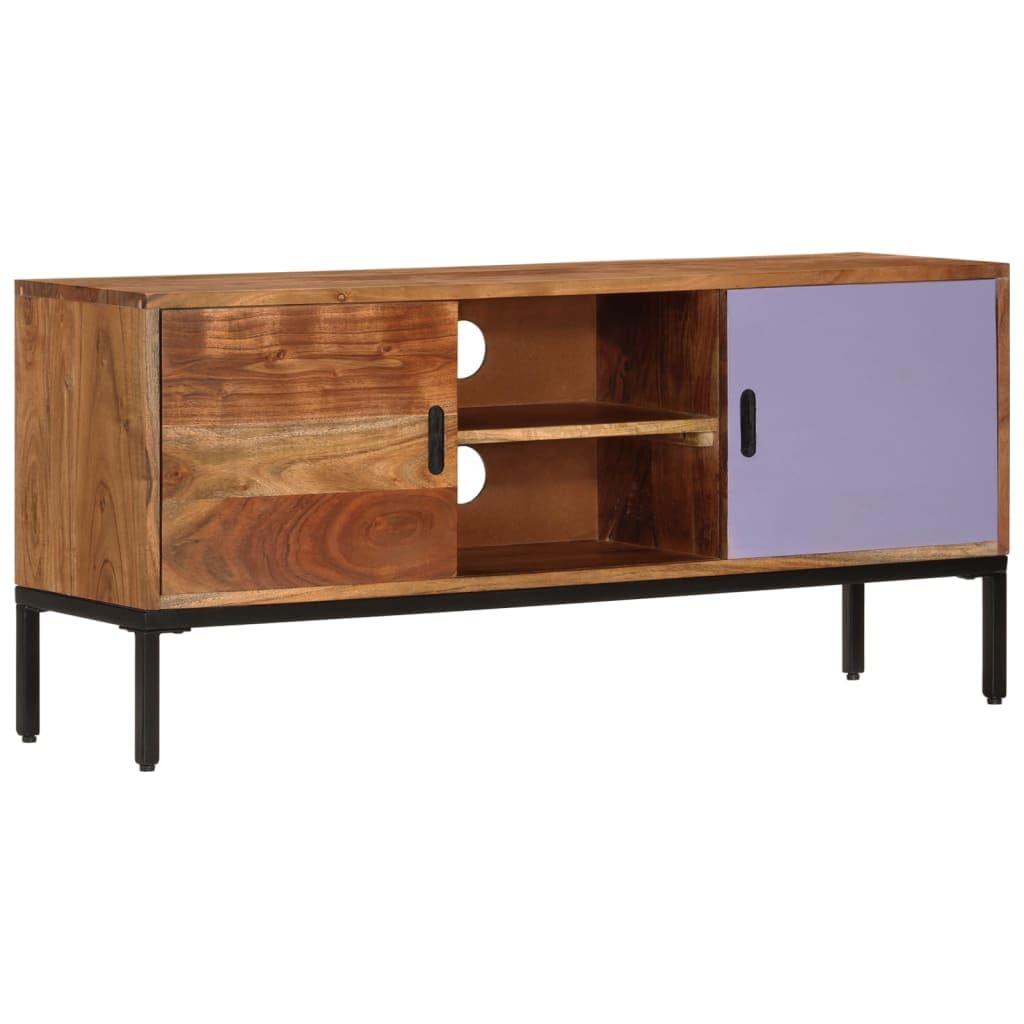 Meuble TV bois massif marron miel gris 110cm salon multimédia