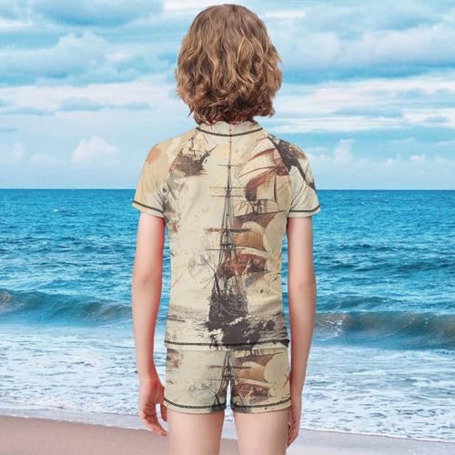 Pirate Theme with Sketches and BlotsChildren's Casual Swimsuit Set - Simple and Versatile10-12Y（150cm）2