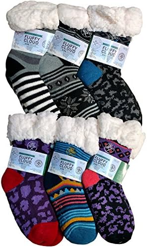 Kids Fleece-Lined Cozy Sherpa Fluffy Cloud Socks, Non Skid Gripper Sock, Warm Soft Plush