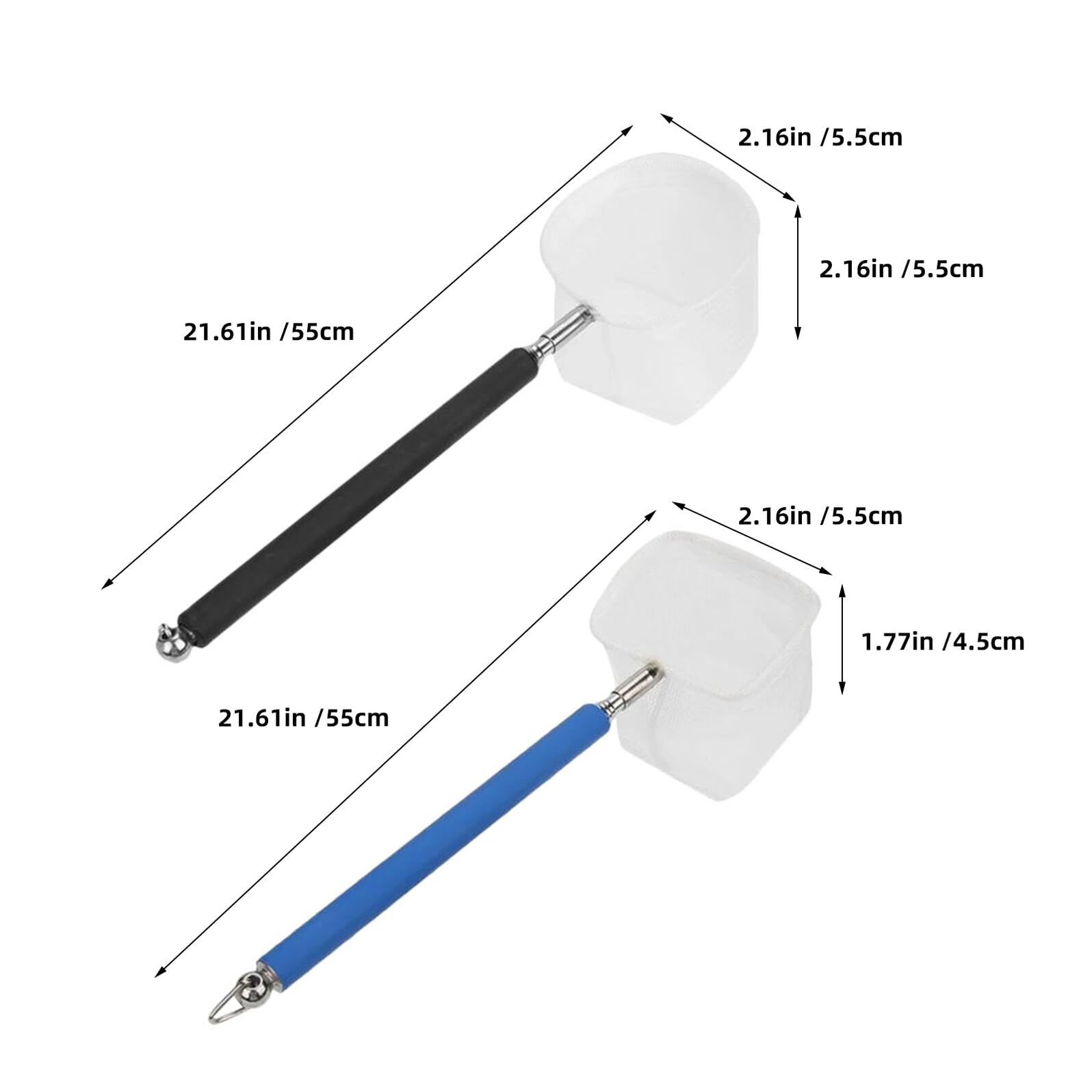 Mipcase Red Telescópica para Acuarios 4 Piezas Red Extensible de Acero Inoxidable para Peces Pequeños y Camarones Malla Cuadrada y Redonda Negra y Azul Adecuado para Limpieza y