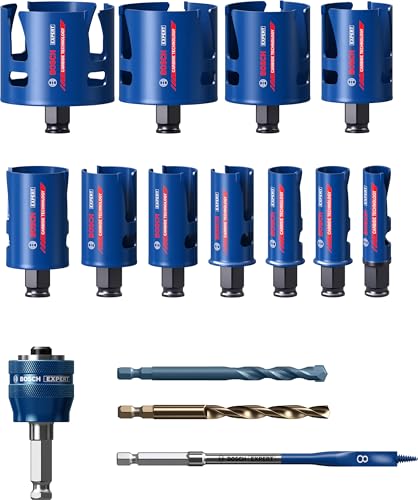 Bosch 11x Coffrets de scies trépans EXPERT Construction Material (pour Bois résineux, Panneau aggloméré, Ø 20-76 mm, Professional Accessoire...