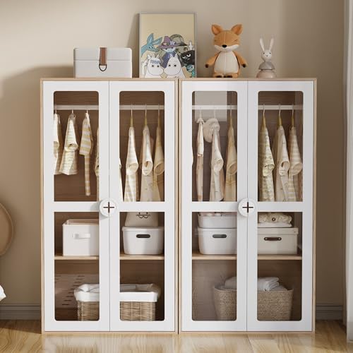 Yihomfy Armario con 2 puertas, armario para ropa, vestidor, dormitorio elegante, muebles para adolescentes, niños