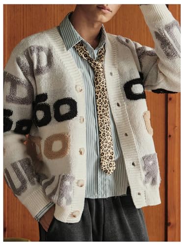 SHENHE Men's Oversized Cardigan Sweater Chunky Button Down Letter Print Cardigan Streetwear2